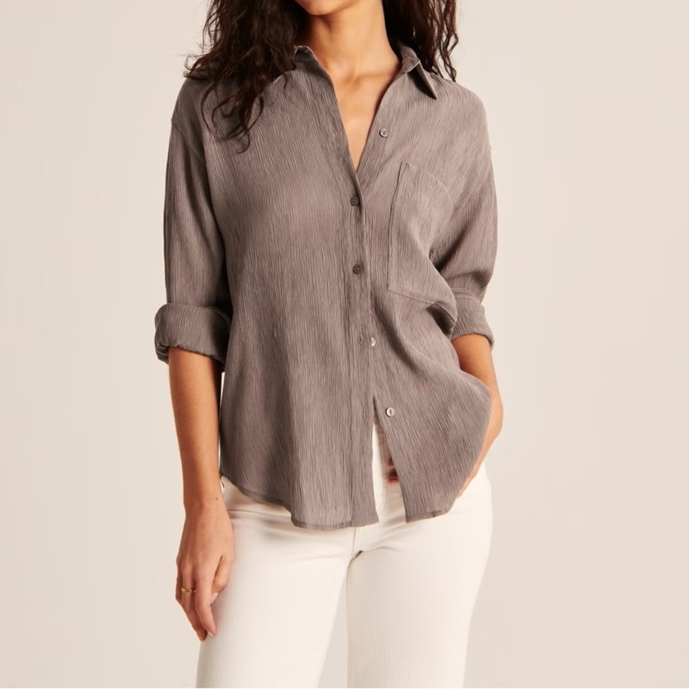 Abercrombie Oversized Crinkle Textured Shirt